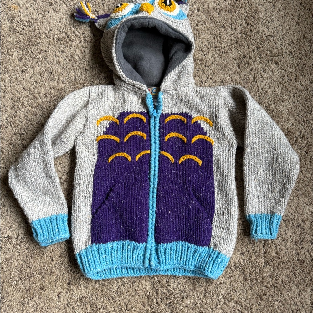 E.C.C. Ecuadorian Clothing Company 4 Kids Owl Full Zip Hoody Knit Jacket Sweater
